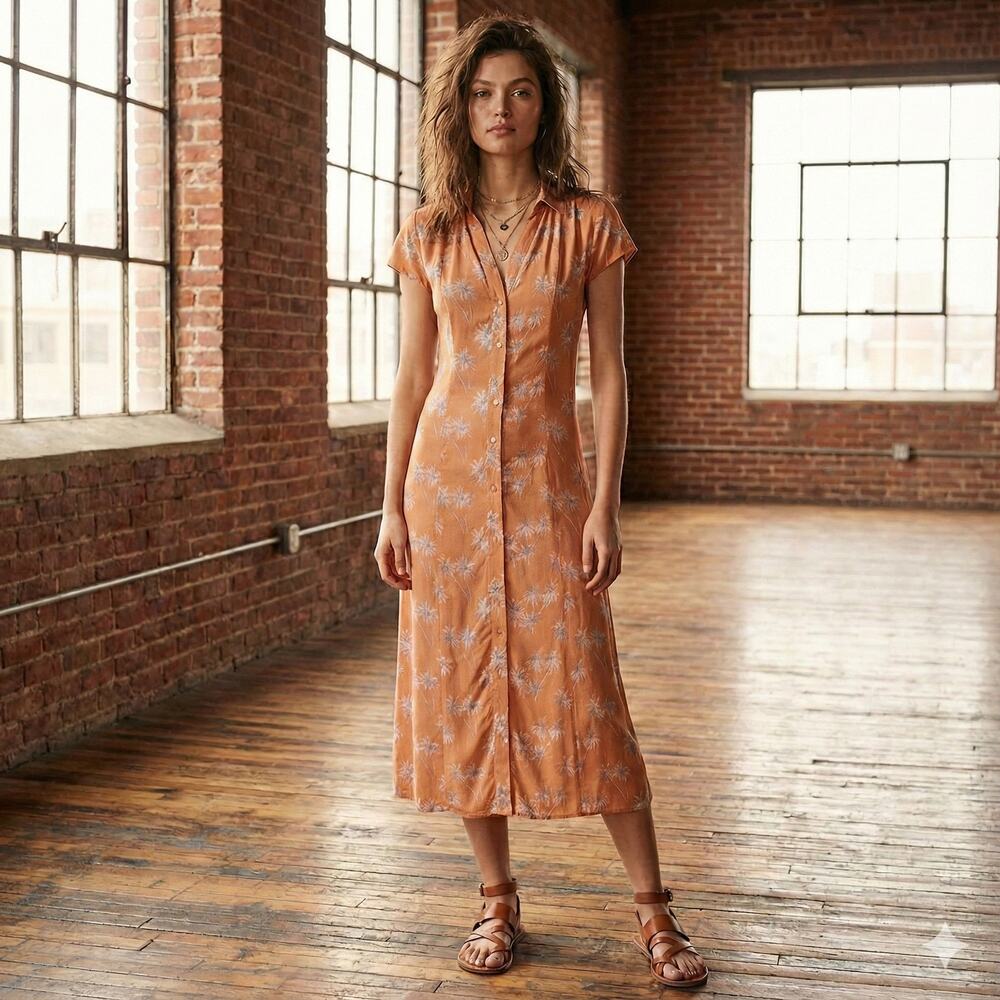 MOUSSY Tropical Palm Tree Print Dress button front Size 1